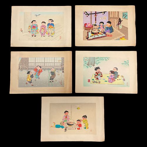 5 Japanese Prints by Hitoshi Kiyohara (1896-1956)