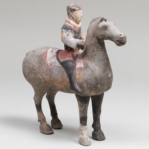 Chinese Painted Pottery Horse and Rider 