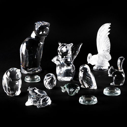 Group of Steuben, Lalique and Baccarat Glass Animals