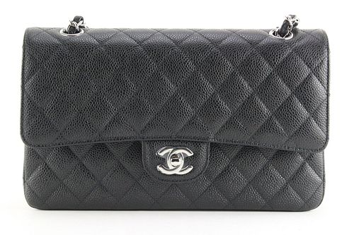 CHANEL NWT BLACK QUILTED CAVIAR MEDIUM CLASSIC DOUBLE FLAP