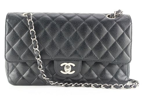 CHANEL BLACK QUILTED CAVIAR LEATHER MEDIUM CLASSIC DOUBLE FLAP SHW