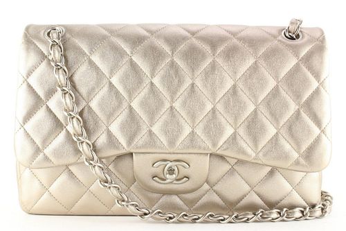 CHANEL CHAMPAGNE LAMBSKIN LEATHER QUILTED JUMBO CLASSIC DOUBLE FLAP SHW
