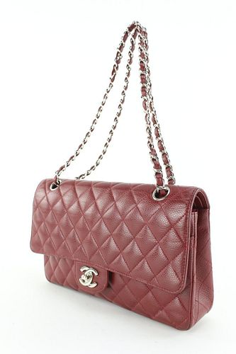 CHANEL DARK RED BURGUNDY QUILTED CAVIAR MEDIUM DOUBLE FLAP CLASSIC SHW