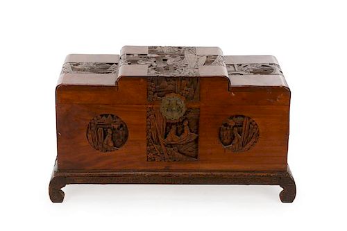 Chinese Carved & Stained Wood Camphor Chest