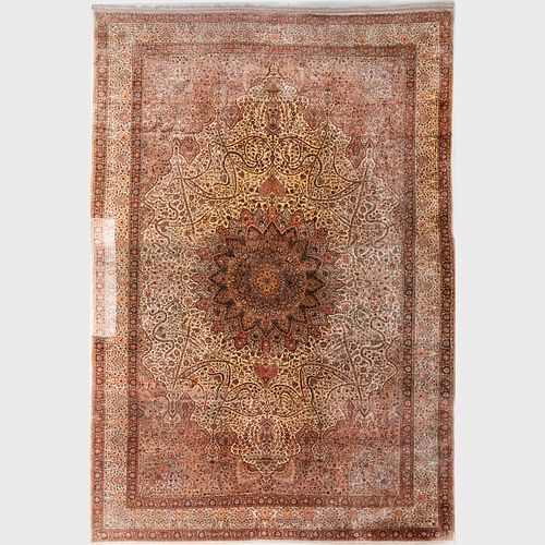 Large Persian Kashan Silk Carpet