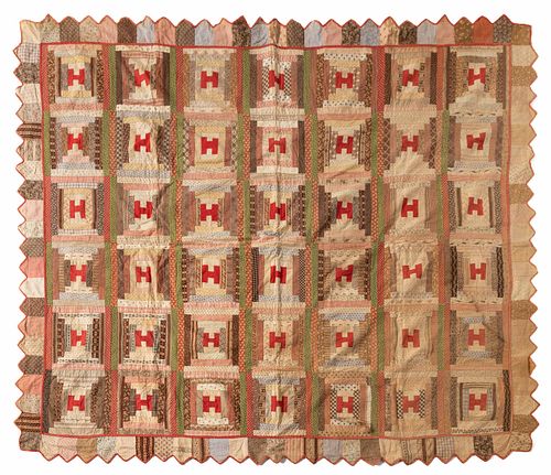 NEW ENGLAND "LOG CABIN" PIECED COMFORT / BED COVER