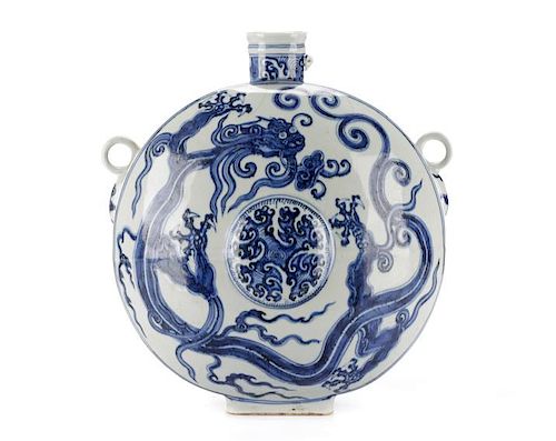 Large Chinese Porcelain Moon Flask with Dragons