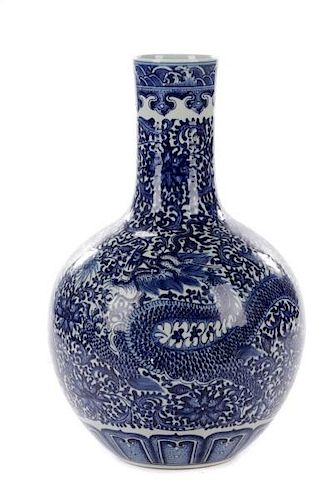 Chinese Blue & White Porcelain Dragon Floor Vase