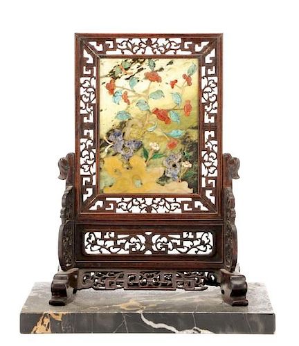 Chinese Carved Jade and Hardstone Table Screen