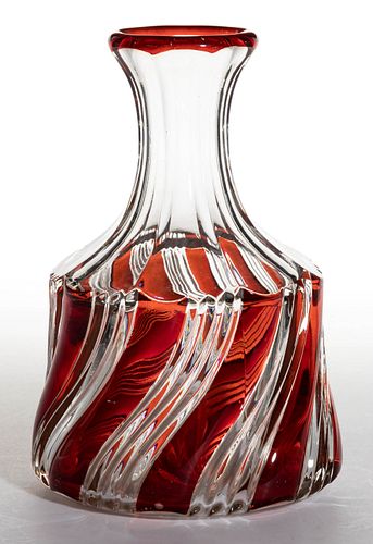 DUNCAN NO. 51 / TWO-PLY SWIRL - RUBY-STAINED WATER CARAFE / BOTTLE