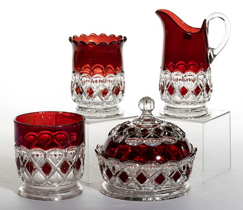 CO-OP'S NO. 190 / REGAL BLOCK - RUBY-STAINED FOUR-PIECE TABLE SET