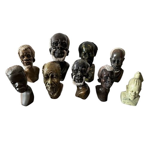 Original Hand Carved African American Stone Mini-Bust Statues
