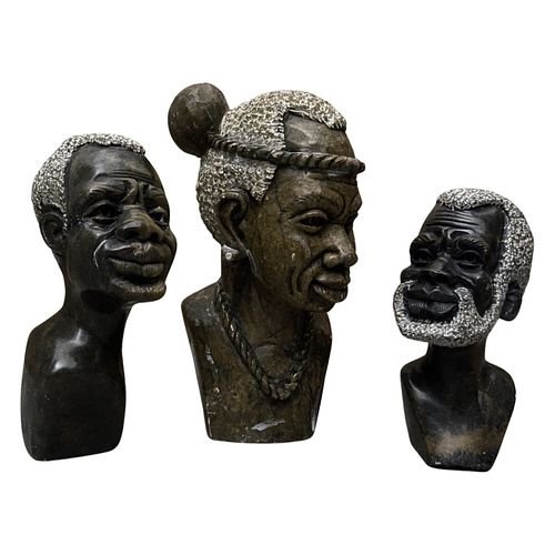 African Hand Carved Stone Busts