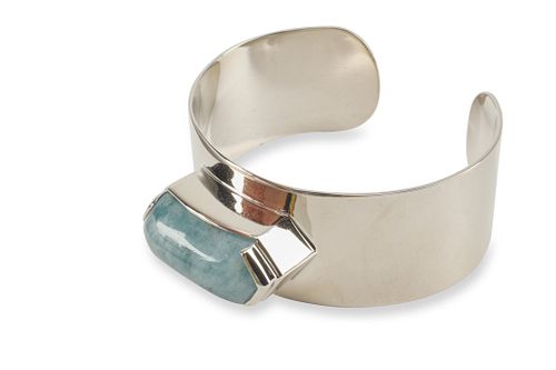 A Mignon Faget sterling silver and aquamarine cuff bracelet