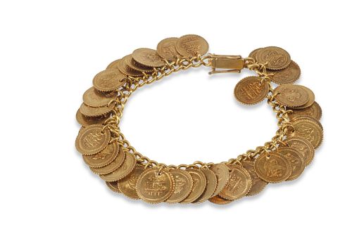 An 18K gold antique coin bracelet