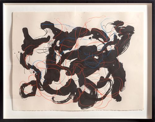 Karl Klingbiel, Black Abstract with Red and Blue, Ink on Paper