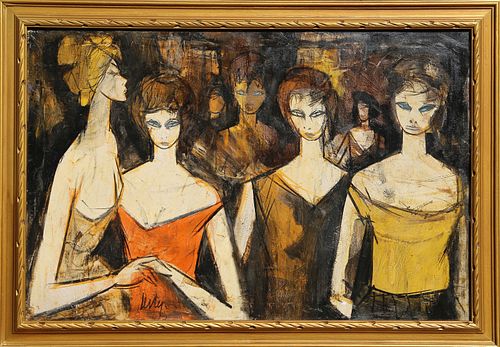 Charles Levier, Cinq Femmes a une Fete, Oil on Canvas
