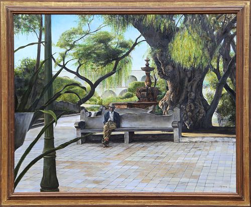 Harry McCormick, Man on a Park Bench, Oil on Canvas