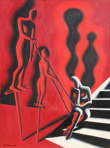 Mark Kostabi, Upward Mobility, Oil on Canvas