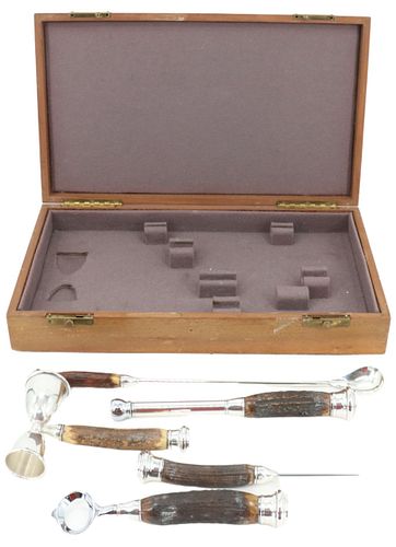 Early 20th C Sterling & Horn Traveling Bar Set