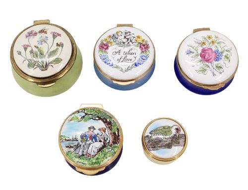 (5) Vintage Hand Painted Enamel Pill Boxes