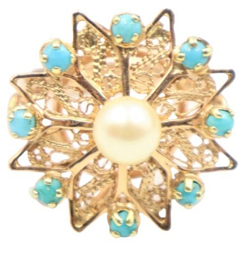 14k Turquoise/ Pearl Ring