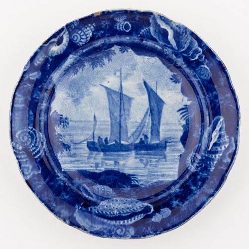 STAFFORDSHIRE BOAT / NAUTICAL MOTIF TRANSFER-PRINTED CERAMIC CUP PLATE