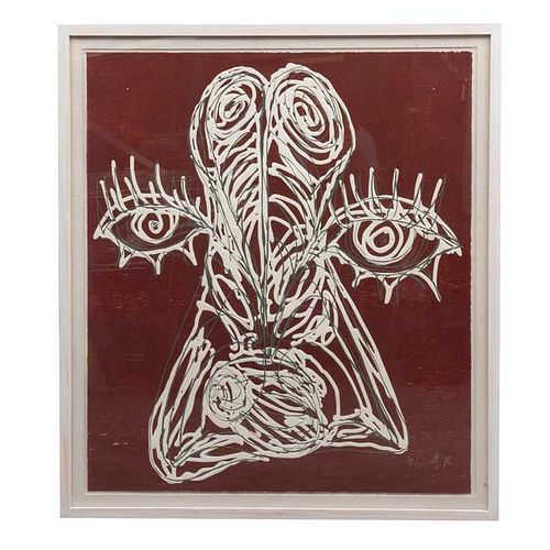 EMILIANO GIRONELLA PARRA (Ciudad de México, 1972 - ), La mirada y el desnudo, Firmada Xilografía y serigrafía 3 / 5, 134.5 x 120 cm