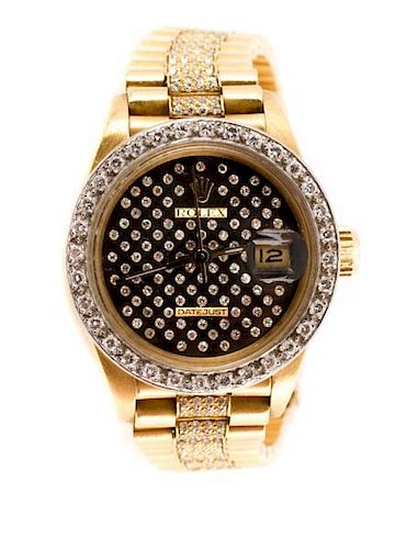 Ladies Rolex DateJust President 18K Gold Watch