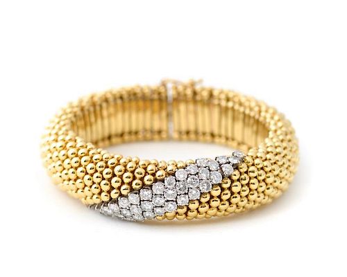 18k Two Tone Gold & Diamond Domed Bracelet