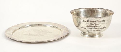 Two Sterling Silver Award Pieces Bowl and Plate 