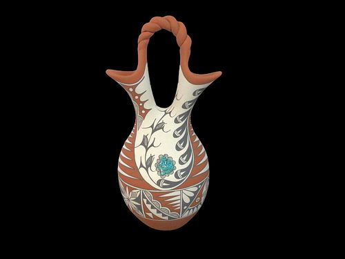 Mary Small Wedding Vase with Turquoise Jemez Pueblo Pottery