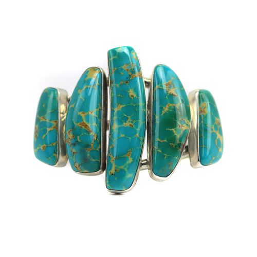 NO RESERVE - Navajo - 5 Stone Royston Turquoise and Silver Bracelet c. 2000s, size 5.75 (J15688)