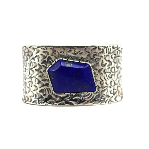 NO RESERVE - Nelson Garcia - Santo Domingo - Sugilite and Silver Bracelet with Stamped Design c. 2000s, size 5.75 (J15686)