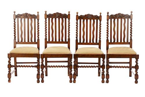 Set of 4 English Oak Barley Twist Dining Chairs