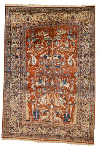 Antique Silk Heriz Rug 5'4" x 7’9" (1.63 x 2.36 M)