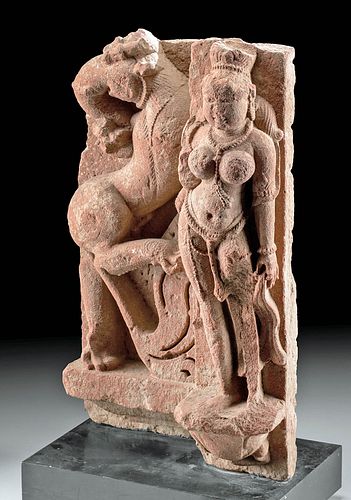 10th C. Indian Sandstone Sensuous Celestial + Gajasimha