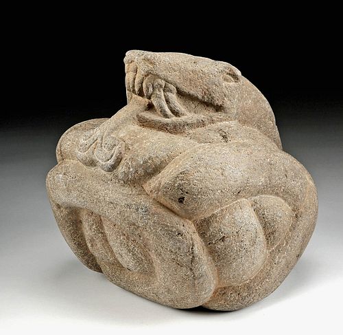 Superb Aztec Stone Coiled Serpent / Quetzalcoatl