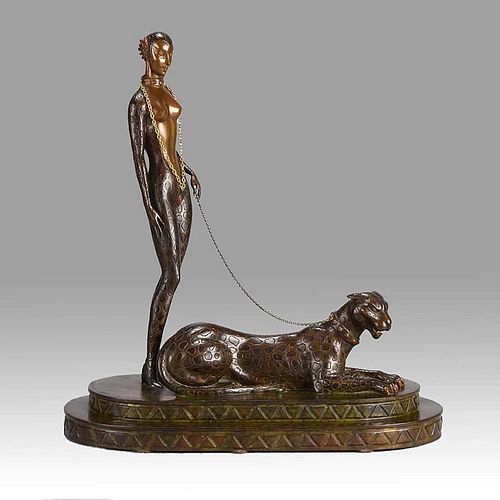 Erte 'La Femme A La Panthere' Bronze Sculpture 1981