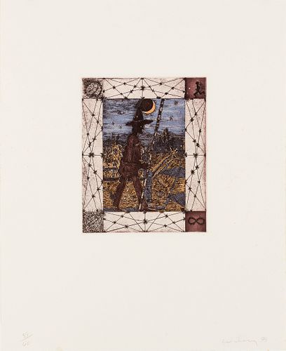 William T. Wiley (Am. 1937-2021), "Scarecrow" 1975, Color etching, framed under glass
