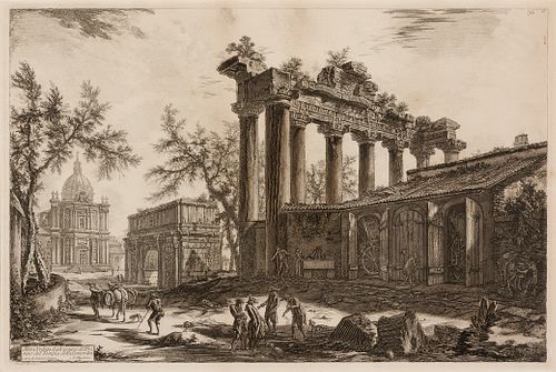 Giovanni Battista Piranesi (It. 1720-1774), "Altra veduta degli avanzi del pronao del Tempio della concordia", Etching, framed under glass
