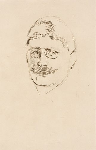 After Edvard Munch (Norwegian 1863-1944), Portrait of Knut Hamsun, 1895, Heliograph after drypoint etching, framed under glass