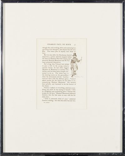 William Glackens (Am. 1870-1938), "Monsieur Valcourt", Pen and ink on paper, framed under glass