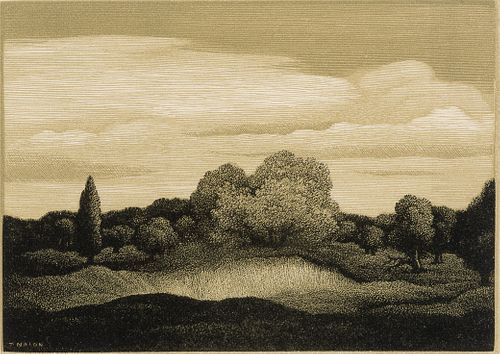 Thomas Nason (Am. 1889-1971), Connecticut Landscape, 1936, Wood engraving, framed under glass