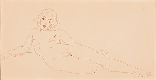 Henry Strater (Am. 1896-1987), Reclining Nude, Pen and ink on paper, matted
