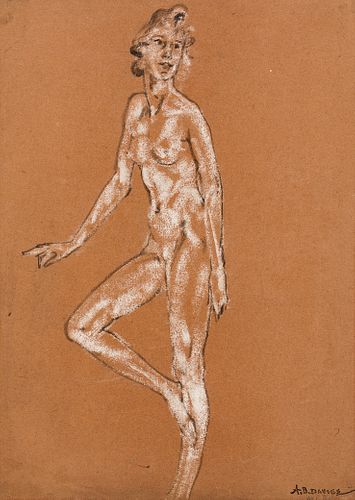 Arthur Bowen Davies (Am. 1862-1928), Standing Nude, Charcoal on paper, unframed