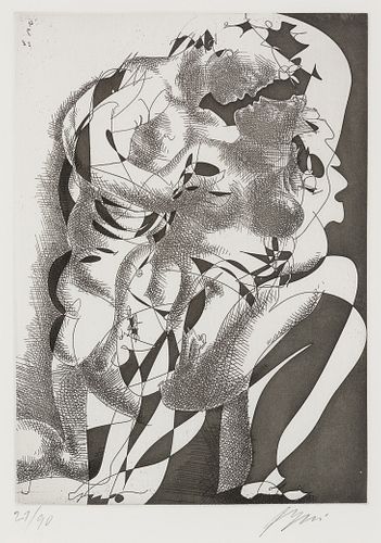 Hans Erni (Swiss 1909-2015), Figures Embracing, Etching, framed under glass
