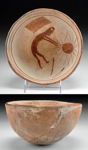 Published & Superb Mimbres Pottery Bowl, Woman Weaving