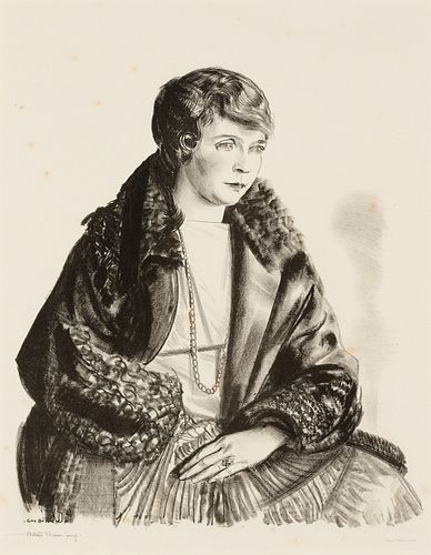 George Bellows, Am. 1882-1925, Portrait of Mrs. Herb Roth, 1924, Lithograph on paper, framed under glass, 17" x 13" sight, 30" x 26" framed