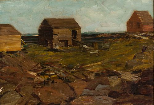 Howard Russell Butler (Am. 1856-1934), "Boat House", Oil on canvas, framed